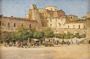 Edvard Petersen The square in Sulmona oil on canvas